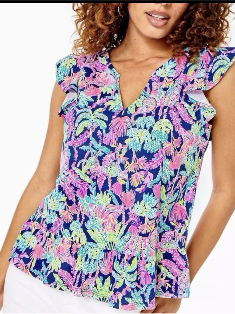 Lilly Pulitzer Lacie Peplum Shirt Sz S Oyster Bay Seen & Herd Ruffle Top Blouse